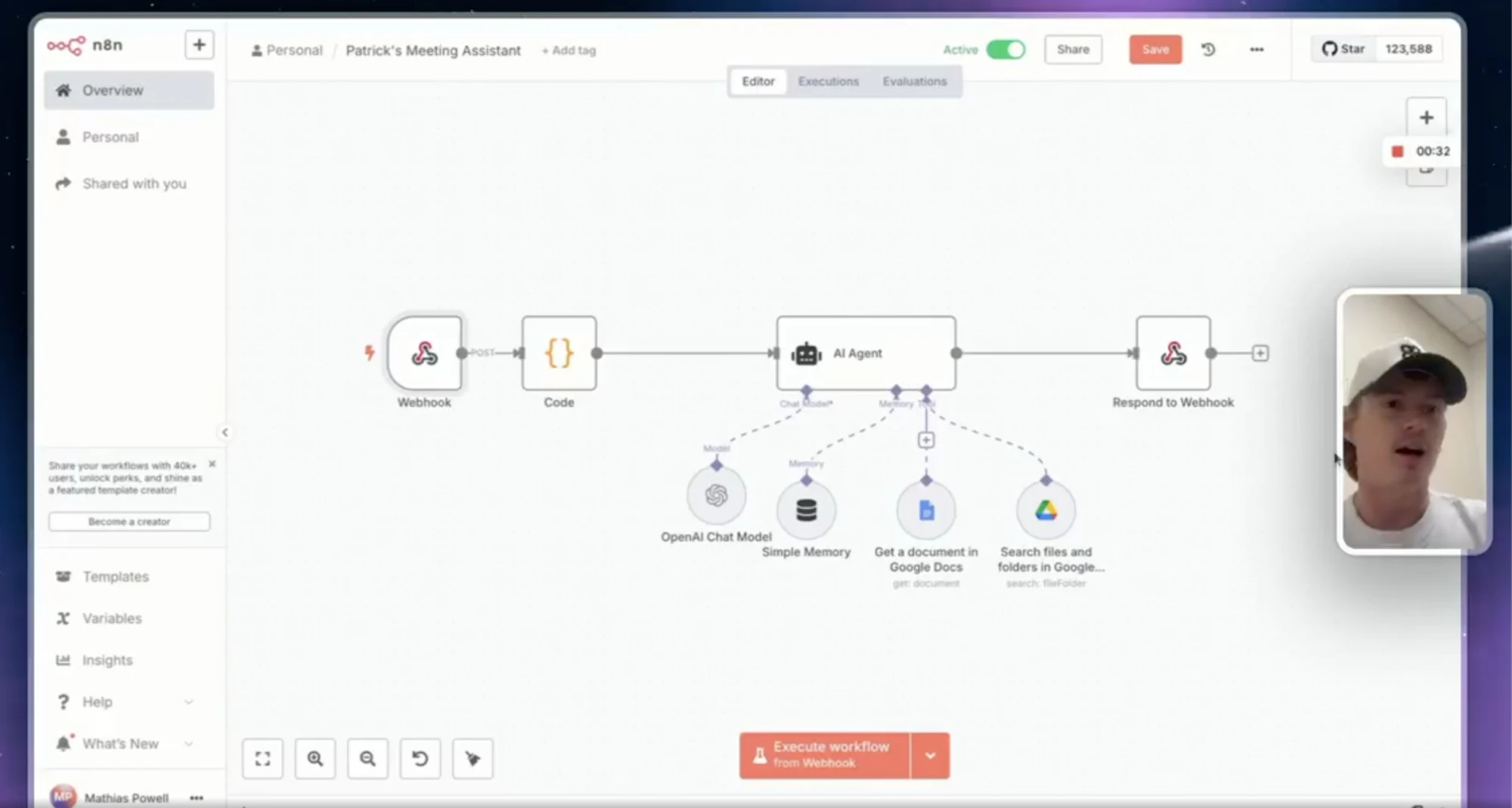 LinkedIn post by Patrick Spychalski about meeting summary chatbot
